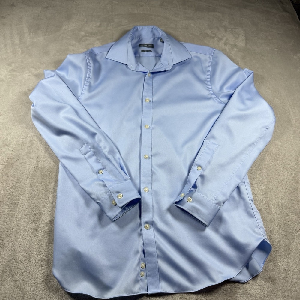 Michael Kors Dress Shirt Mens 15.5 34/35 Slim Fit Light Blue Long Sleeve